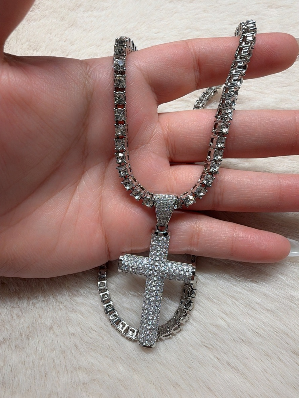 Silver Cross Pendant Necklace 20in long